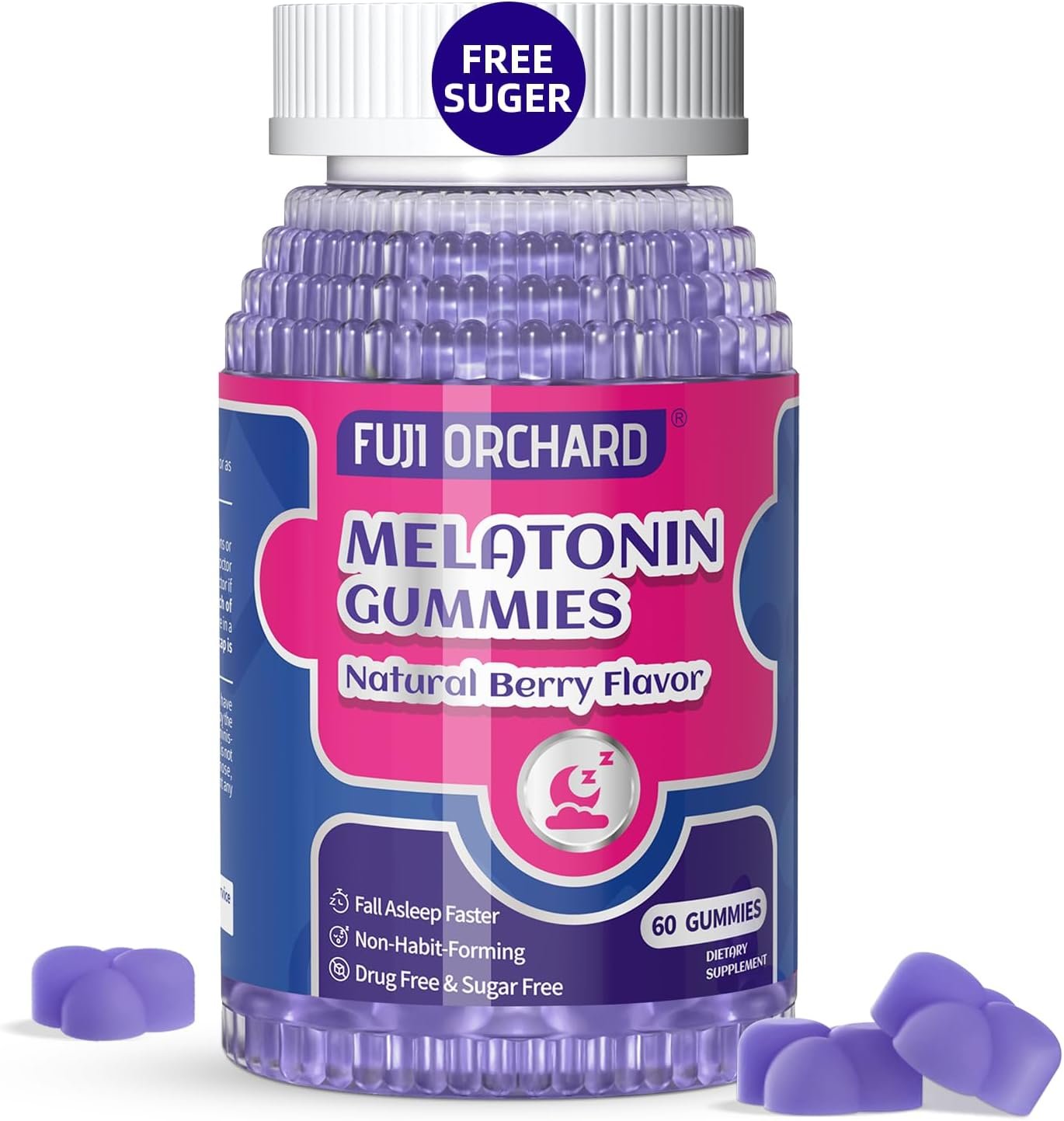 FUJI ORCHARD Melatonin Gummies 5mg - Natural Sleep Aid - Sleep Supplement - Sugar Free melatonin Gummies Match with Magnesium Helps You Fall Asleep Faster and Stay Asleep Longer - 60 Gummies Vegan